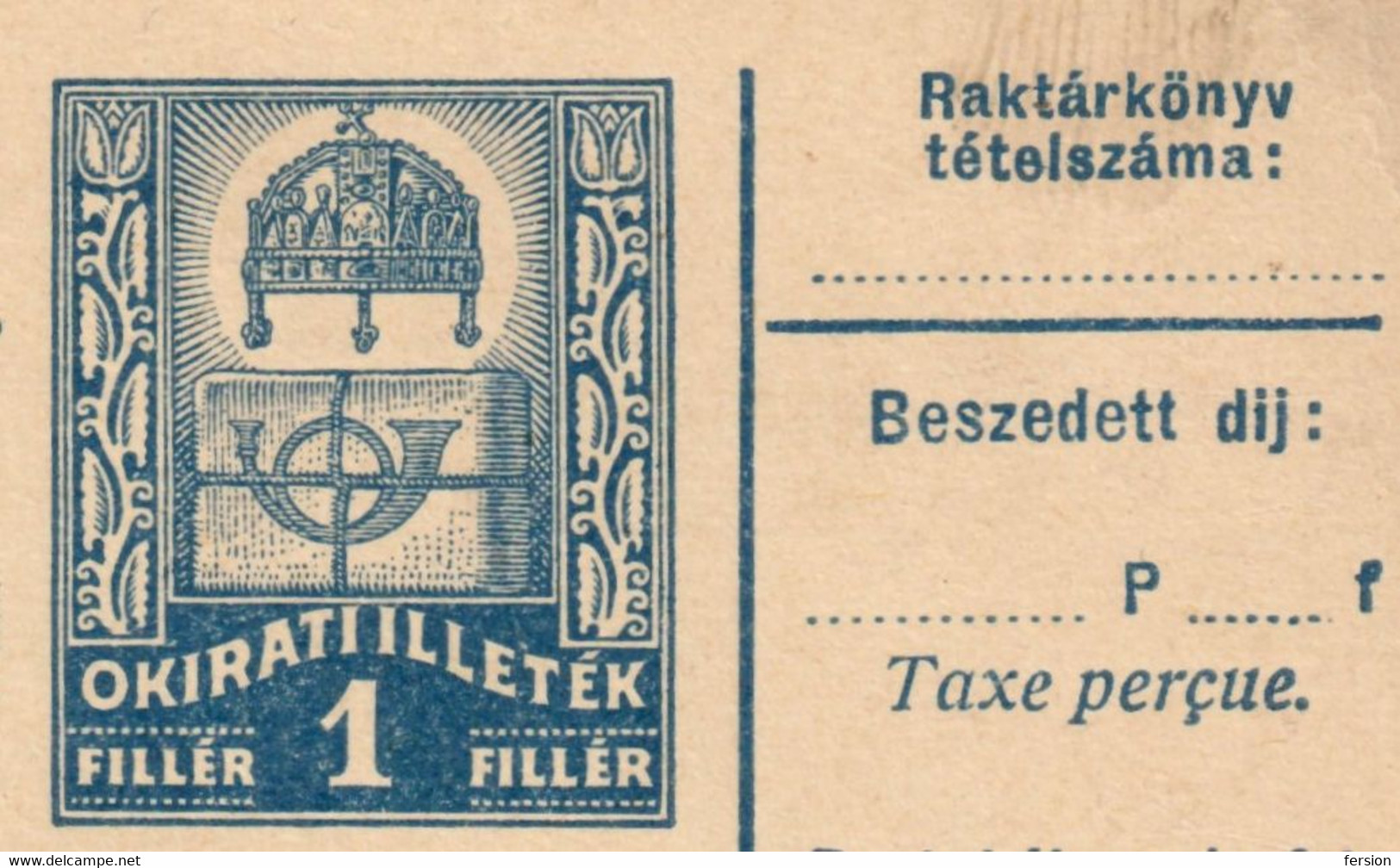 PARCEL POST PACKET FORM  - Stationery Revenue Tax - Not Used HUNGARY 1927 BULLETIN D'expedition - Parcel Post