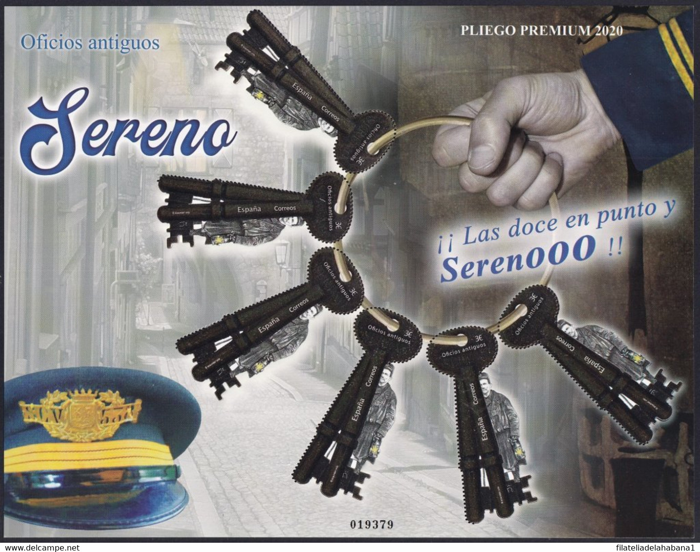 F-EX26230 ESPAÑA SPAIN MNH 2020 OLD KEY OFICIOS SERENOS SECURITY GARD PREMIUM SPECIAL MINI-SHEET. - Feuillets Souvenir