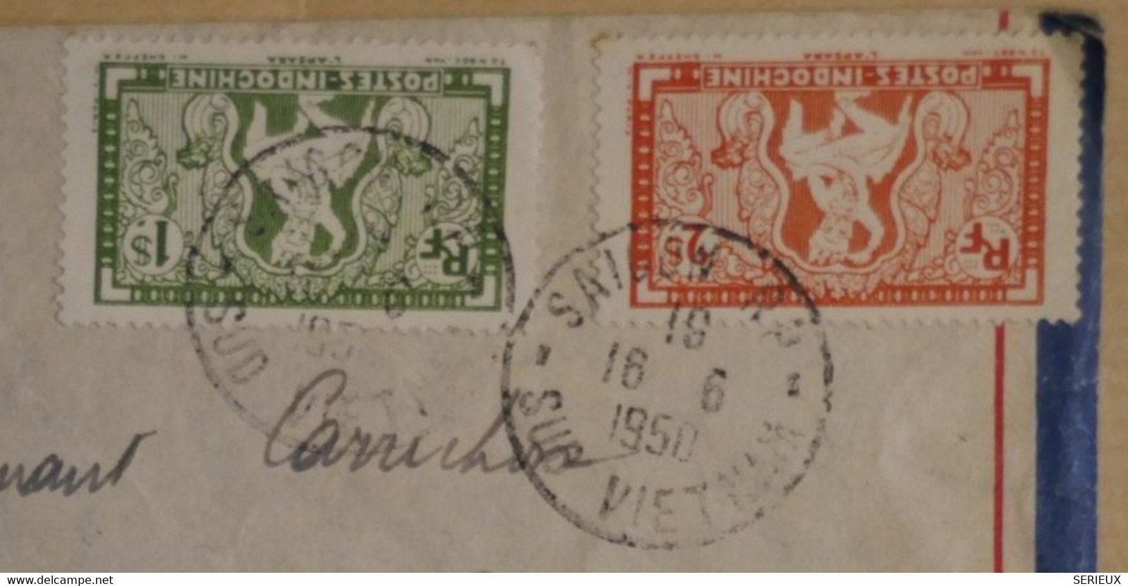 P5 INDO CHINE BELLE LETTRE 1950 AIR MAIL SAIGON POUR FOIX FRANCE + AFFRANCHISSEMENT PLAISANT - Briefe U. Dokumente