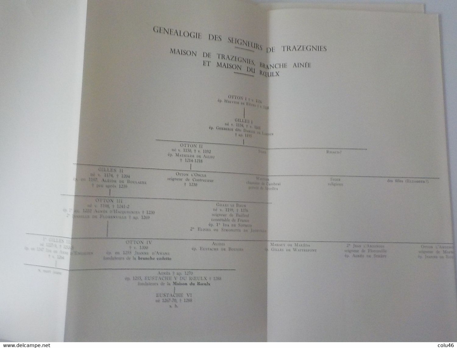 1959 Courcelles livre Les Seigneurs de Trazegnies au Moyen-Age + arbres généalogiques Curé Mont-Sainte Geneviève