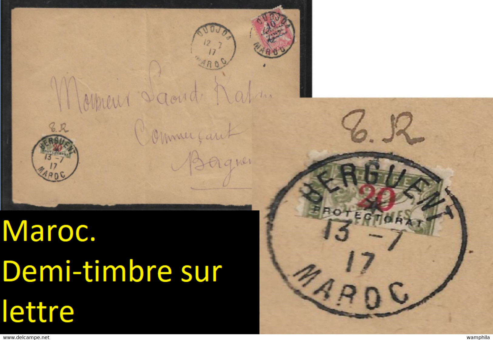 Maroc Lettre De Oudjda Avec Demi Taxe N°20 Oblitéré De Berguent. RARE. - Strafport