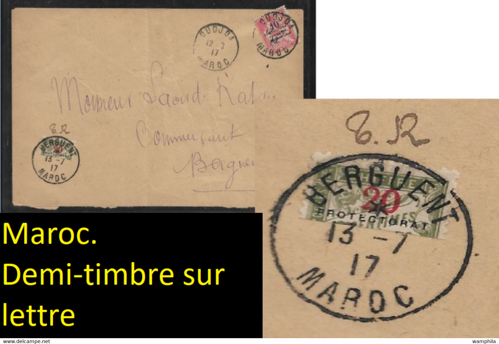 Maroc Lettre De Oudjda Avec Demi Taxe N°20 Oblitéré De Berguent. RARE. - Postage Due