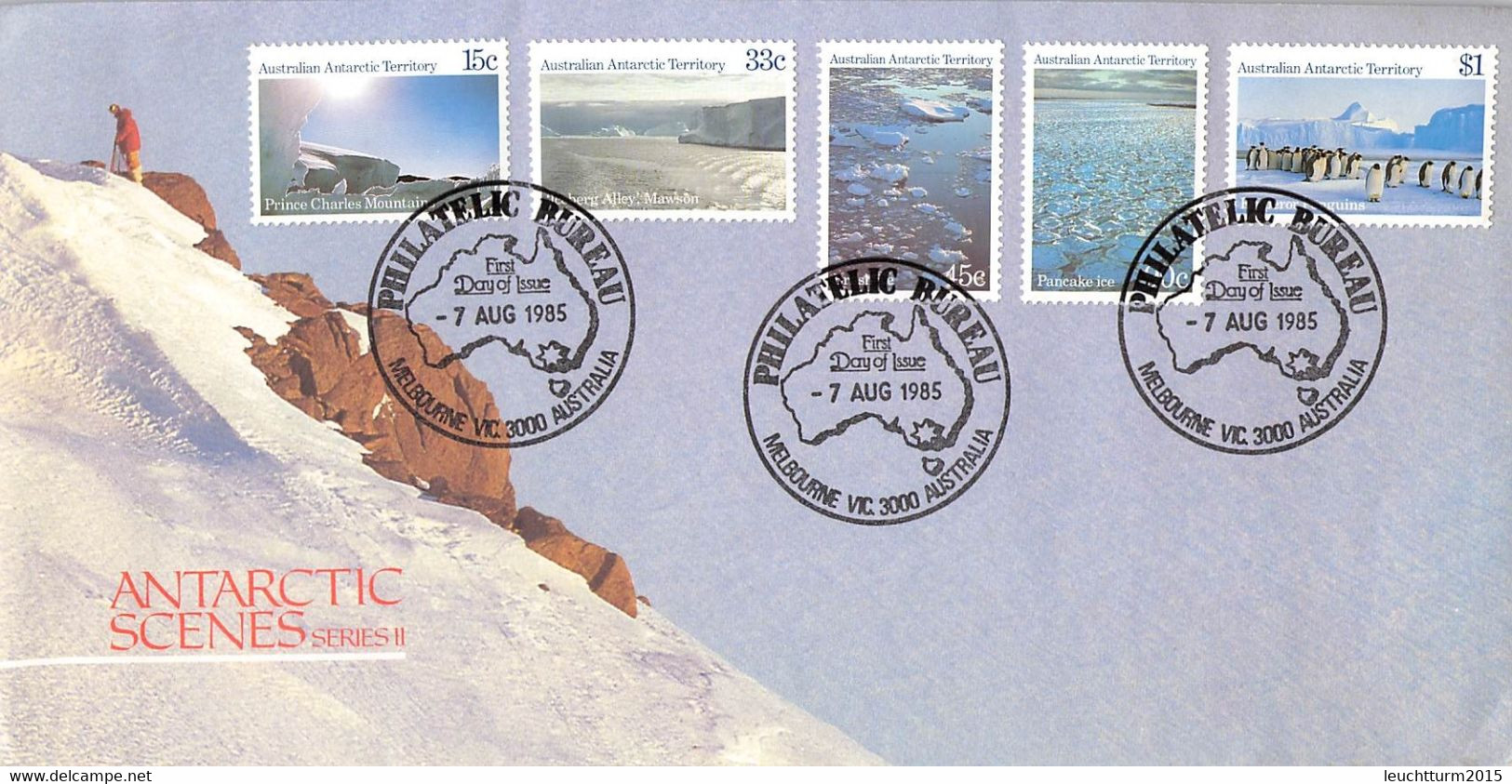 AUSTRALIAN ANTARCTIC TERR. - FDC 1985 ANTARCTIC SCENES II Mi #64, 67, 68, 72, 72 / YZ 121 - FDC