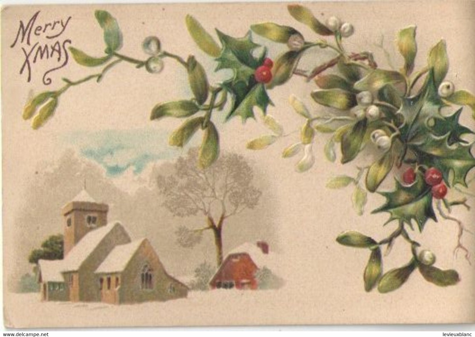 Carte Postale /Noël/Merry Chrismas  /Eglise Sous La Neige Avec Brins De Houx Et De Gui/ Germany/Vers 1910  CVE179 - Otros & Sin Clasificación