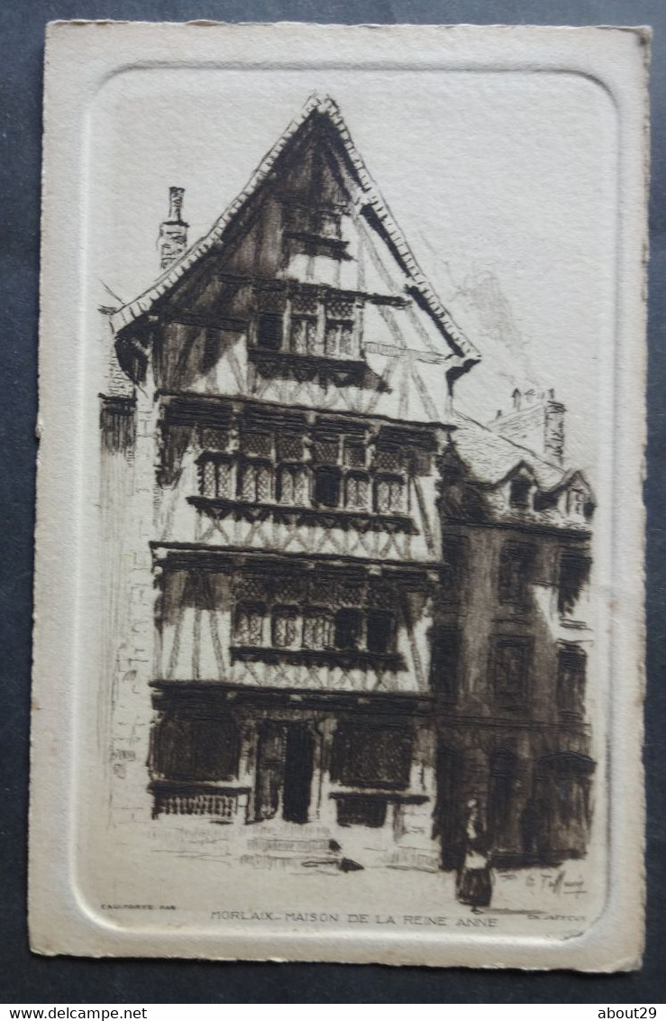 29 MORLAIX - Lot 3 Eau-Forte Format CPA Dos Vierge - Venelle Au Son, Maison De La Reine Anne- Signé Jaffeux - Réf. V 122 - Morlaix