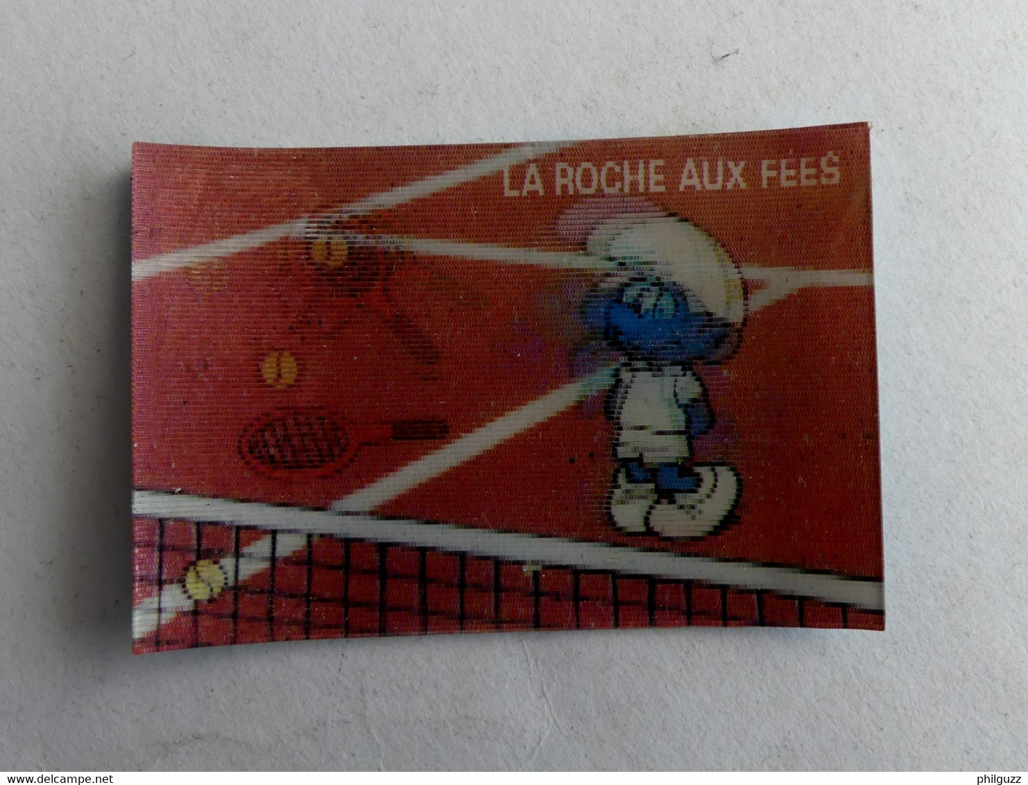 RARE IMAGE HOLOGRAPHIQUE PUBLICITAIRE LA ROCHE AUX FEES SCHTROUMPF TENNIS N°2 1982 - Sammelbilder