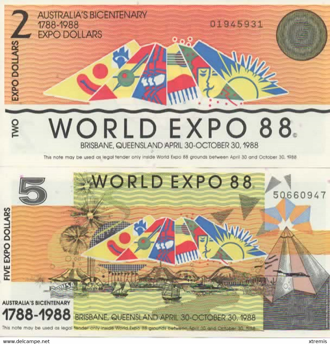 2 & 5 Dollars - World Expo 1988 – Australia’s Bicentenary - Altri – Oceania