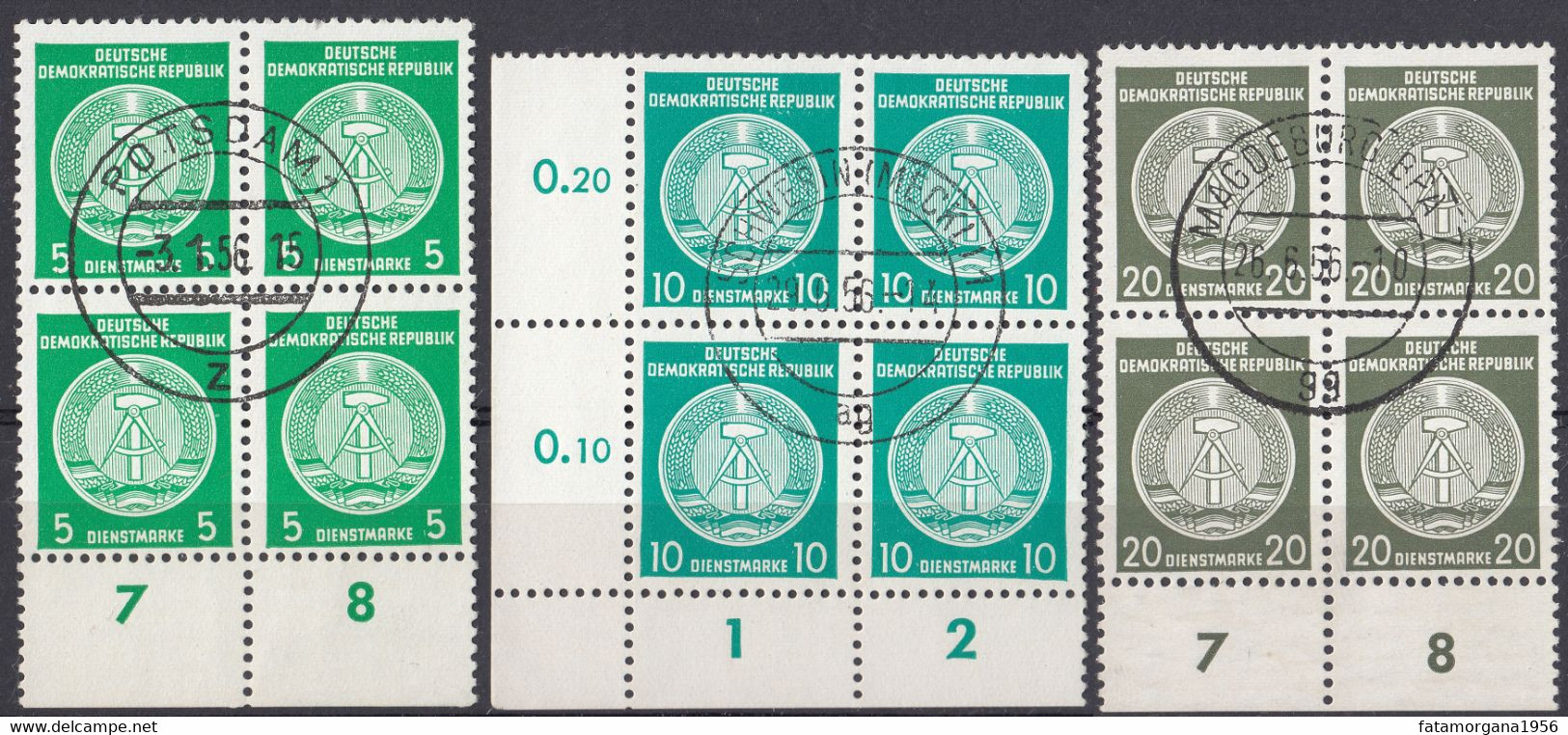 DDR - 1955 - Lotto Di 3 Quartine Obliterate Con Margini Di Foglio:  Yvert Servizio 18, 19 E 22. - Afgestempeld