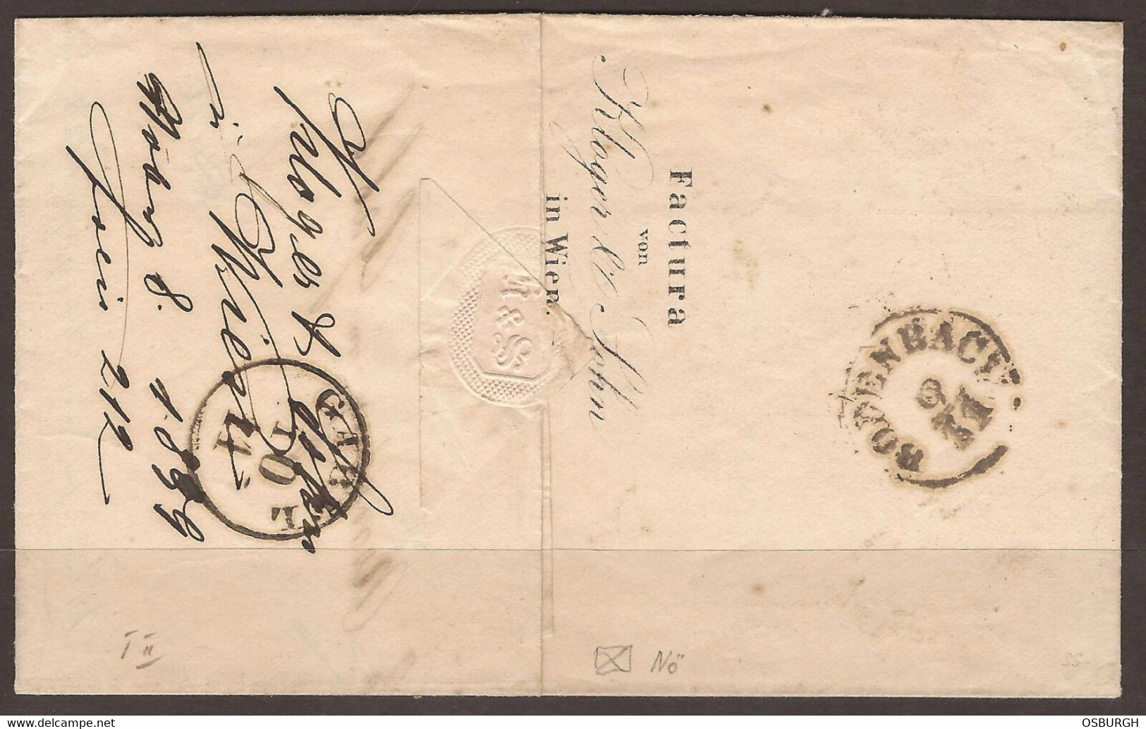 AUSTRIA / CZECH. 1859. 15kr ENTIRE. WIEN TO GABEL VIA BODENBACH (BOHEMIA). ARRIVAL & TRANSIT ON REVERSE. - Covers & Documents