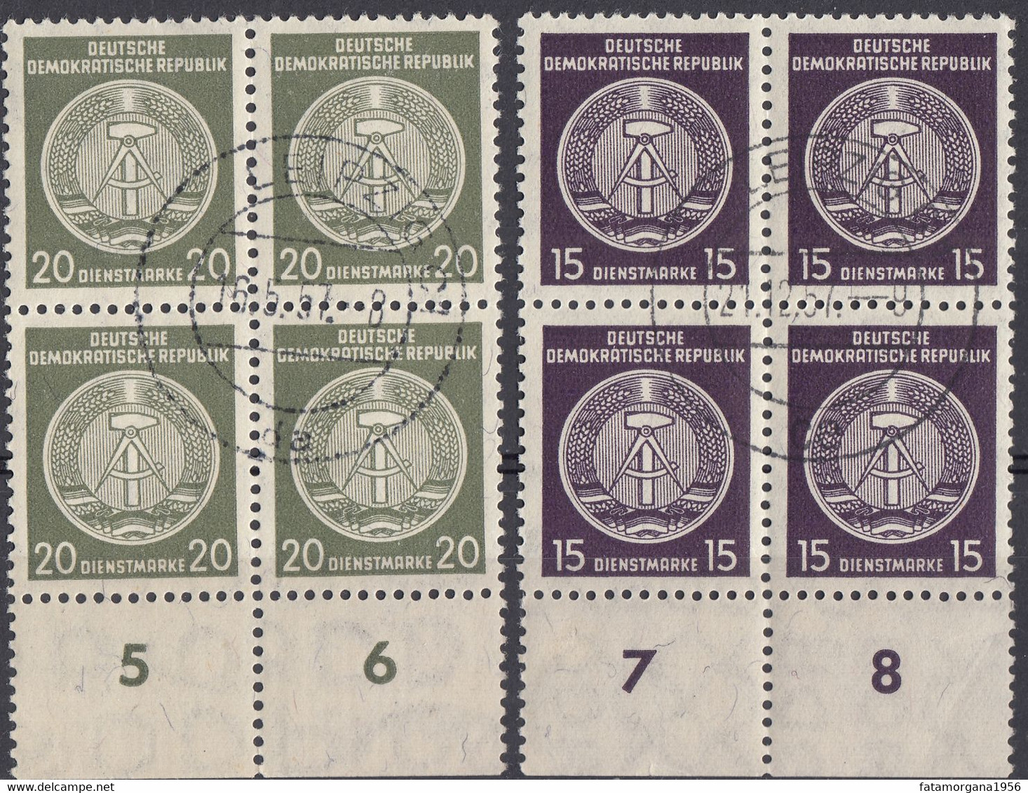 DDR - 1956 - Lotto Di 2 Quartine Obliterate Con Margini Di Foglio:  Yvert Servizio 31 E 32. - Used