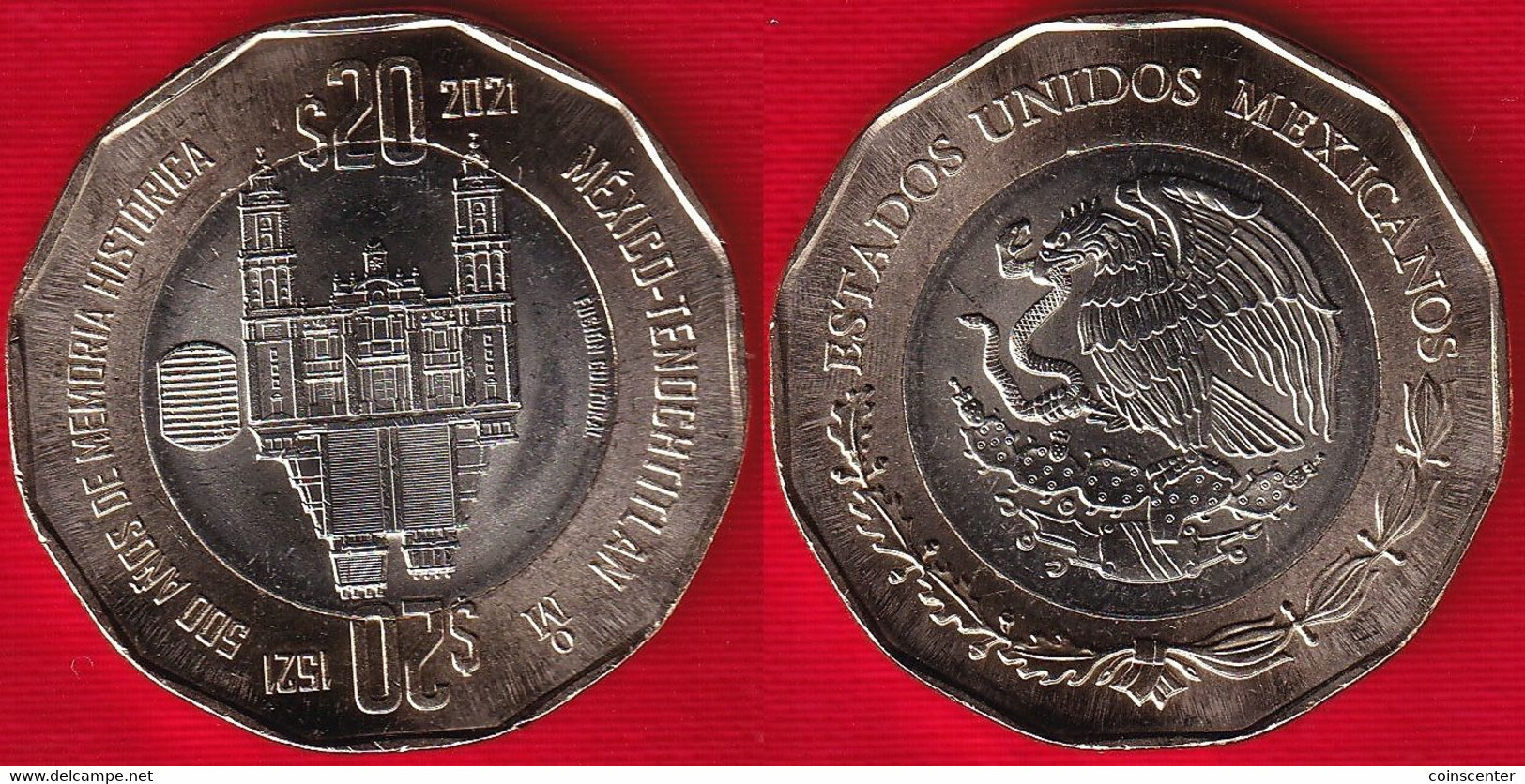 Mexico 20 Pesos 2021 "Fall Of Mexico-Tenochtitlan" BiMetallic Coin UNC - Mexiko