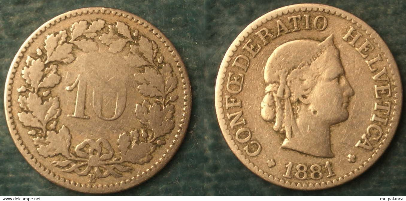 M_p> Svizzera 10 Rappen 1881 - Rame Nichel - Circolato - 10 Centimes / Rappen