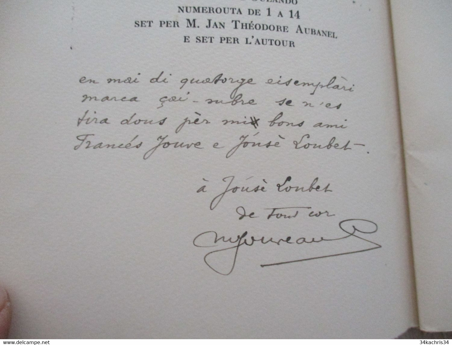 Provençal Félibrige  Mistral Teodor Aubanel 1933 Marius Jouveau Envoi Autographe  De L'auteur Rarissime édition - Autres & Non Classés