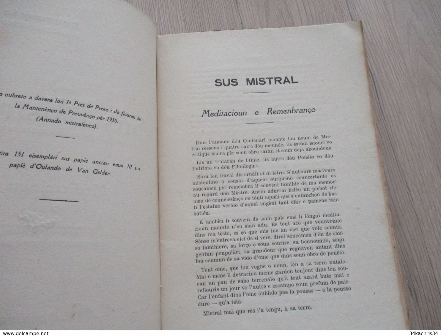 Provençal Félibrige  Mistral Roumaneto Envoi Autographe De L'auteur Sur Livre 1931 Sus Mistral Meditacioun Remembranço - Poëzie