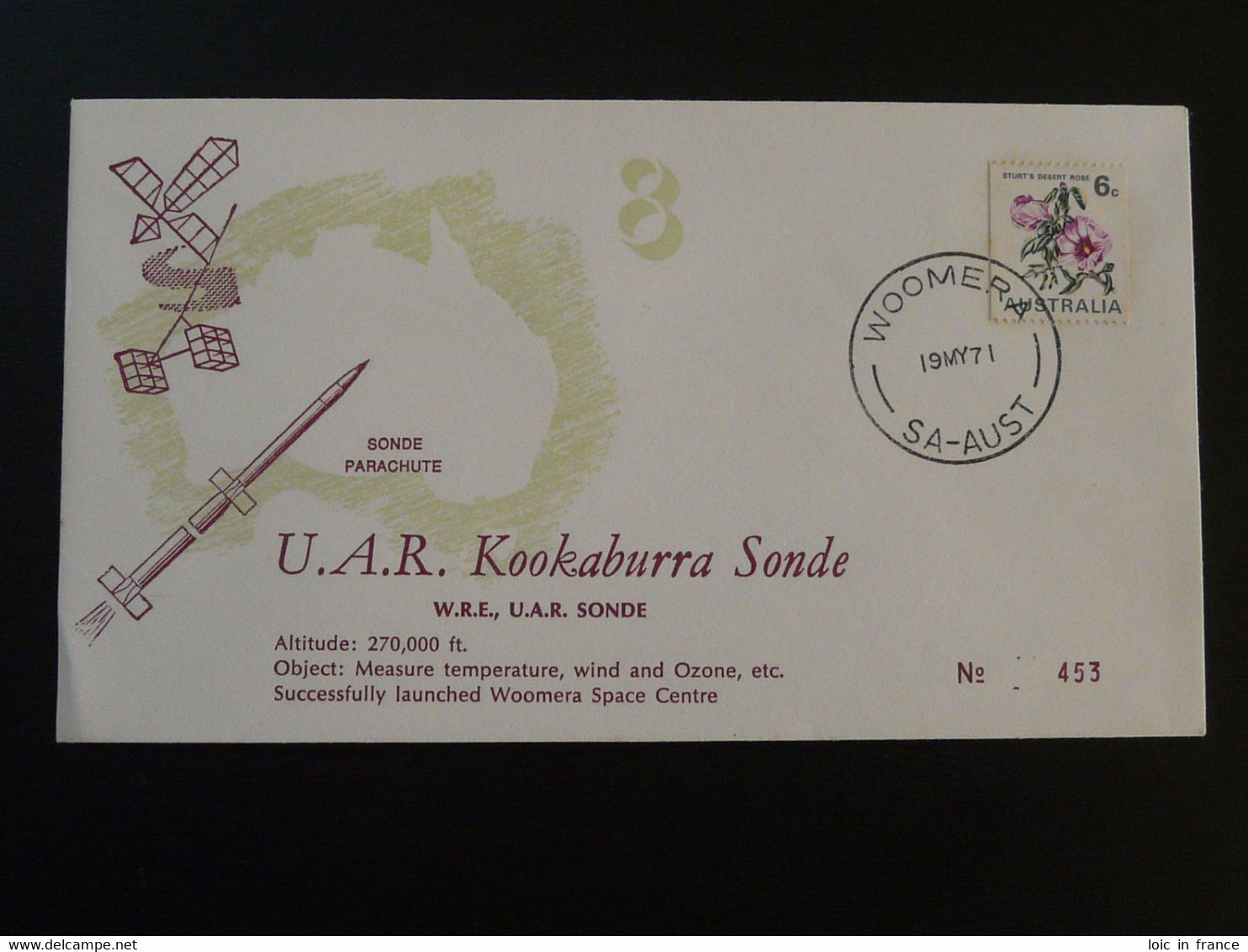 Lettre Espace Space Sonde Kookaburra 8 Measure Of Wind And Ozone Cover 1971 Australia 94159 - Oceanía