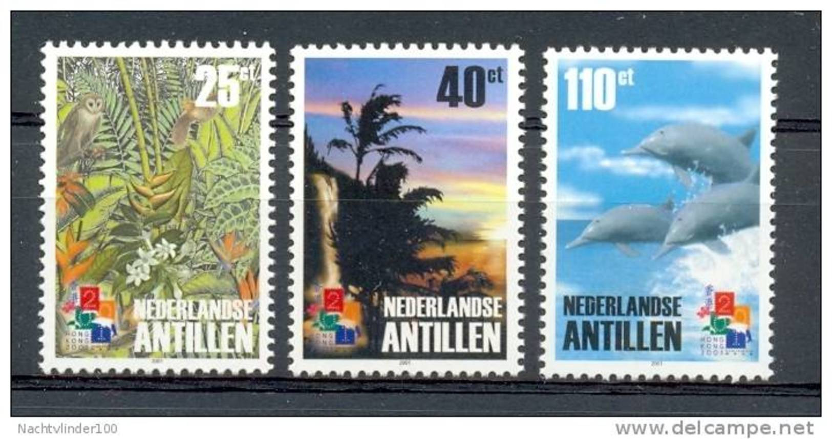 Nbr1338 FAUNA VOGELS UIL KWARTEL KOLIBRI DOLFIJN BIRDS HUMMINGBIRD OWL QUAIL DOLPHIN NEDERLANDSE ANTILLEN 2001 PF/MNH - Autres & Non Classés