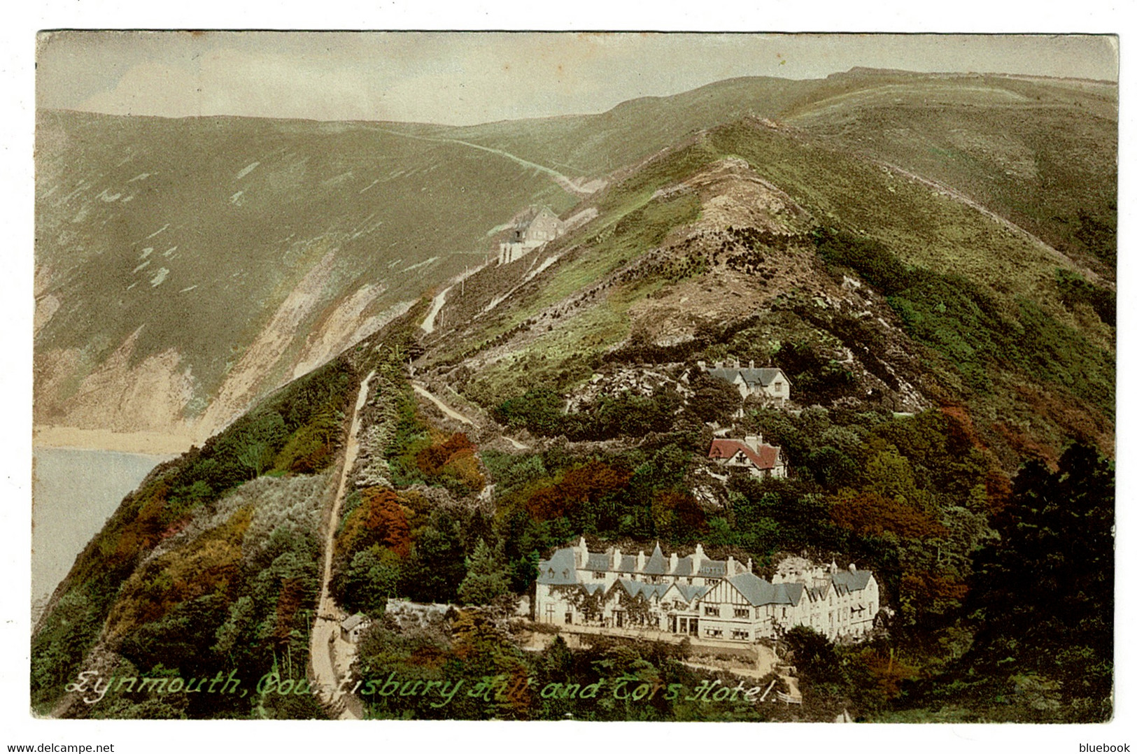 Ref 1498 - 1934 Postcard - Lynmouth Countisbury Hill & Tors Hotel - Devon - Lynmouth & Lynton
