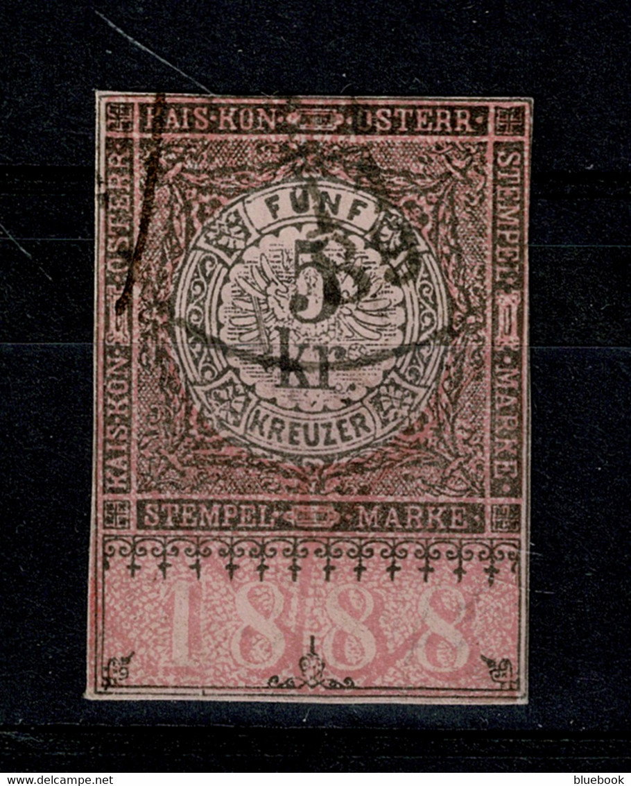 Ref 1499 - 1888 Austria 5 Kreuzer Fiscal Official Stamp - Cut-out Used In 1889 - Fiscales