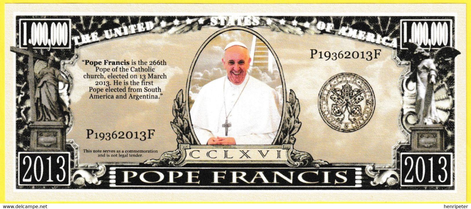 Billet De Banque Neuf - 1,000,000 Dollar One Million N° P19362013 Pope Francis - The United States Of America - Sets & Sammlungen