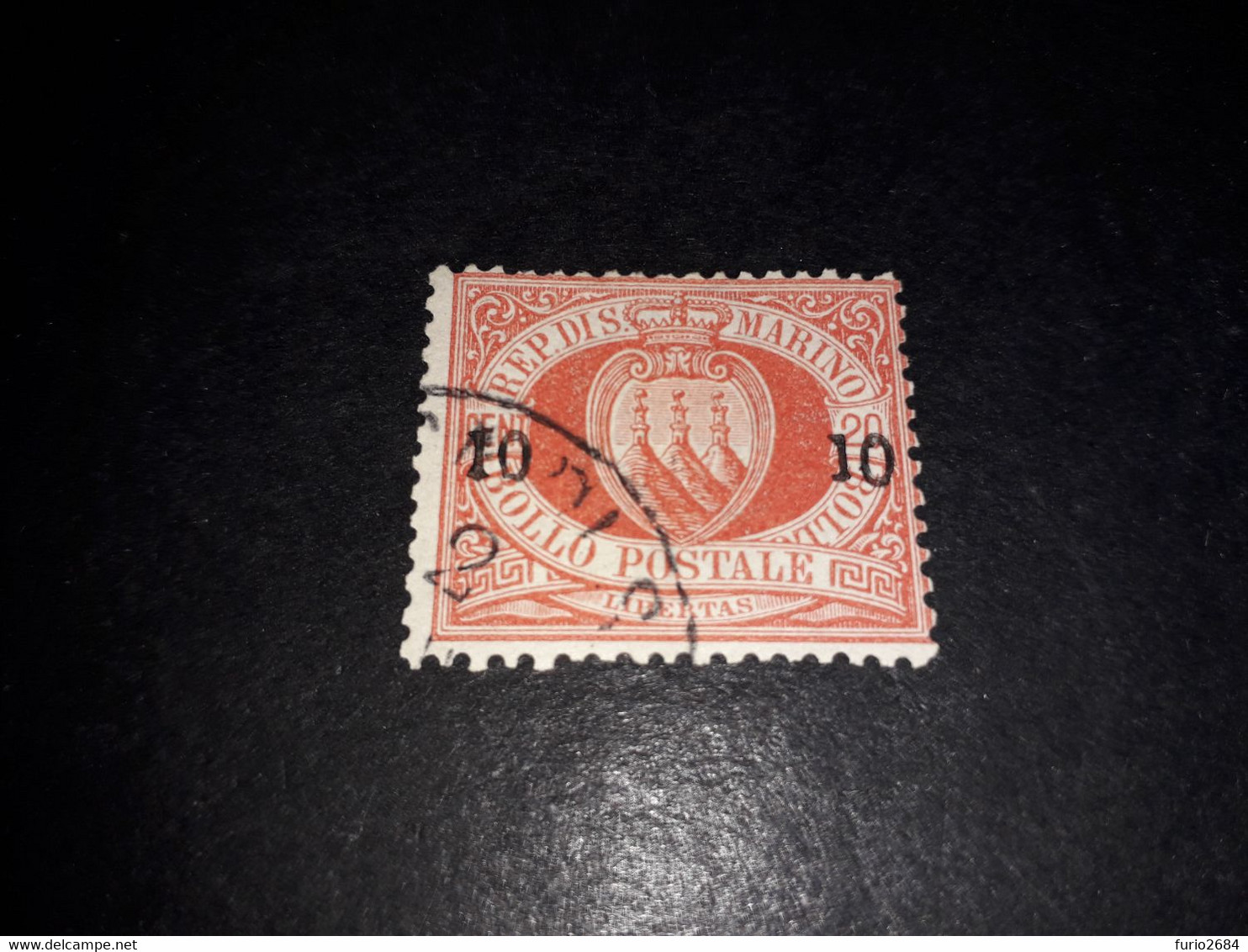 01AL10 REPUB. DI SAN MARINO 1892 GIU.-SETT. FRANCOBOLLI PRECEDENTI SOPRASTAMPATI 10 C. SU 20 C. "XO" - Usados