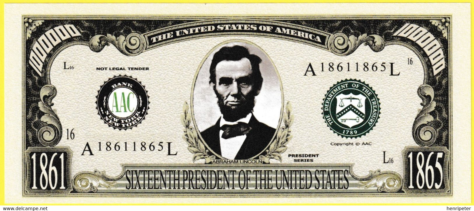 Billet De Banque Neuf - 1000000 Dollars One Million Dollars - N° A18611865L - The United States Of America - Sets & Sammlungen