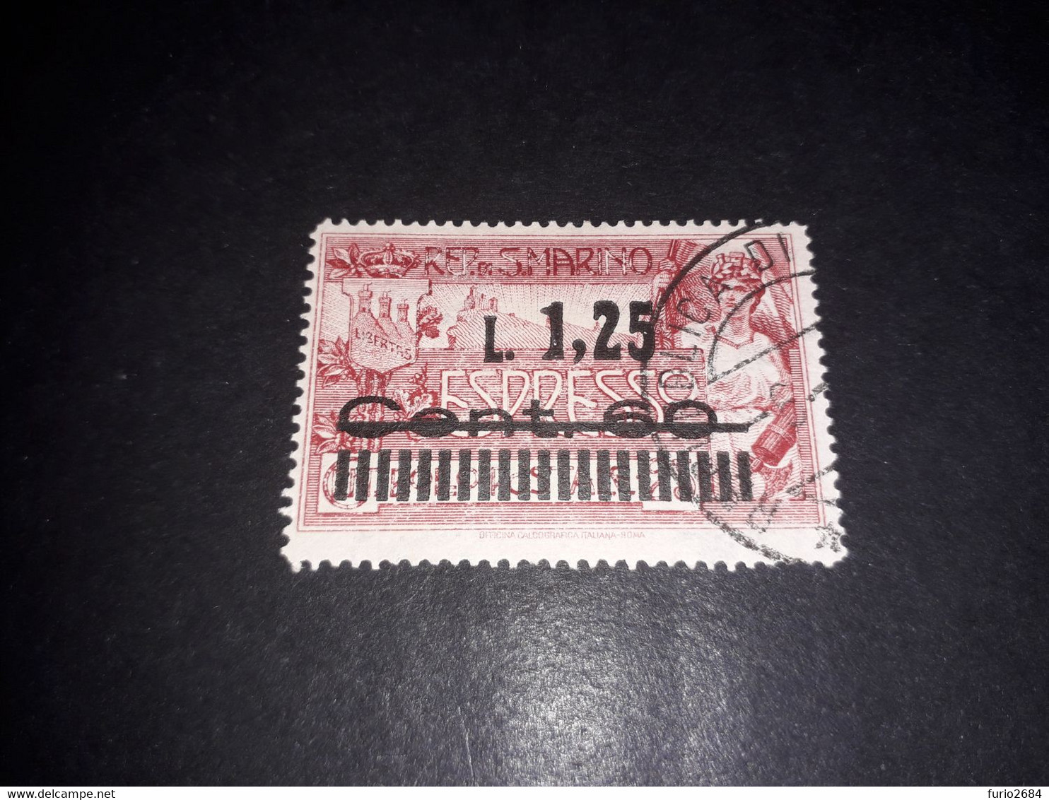 01AL11 REPUB. DI SAN MARINO 1927 ESPRESSO DEL 1933 SOPRASTAMPATO LIRE 1,25 "O" - Used Stamps
