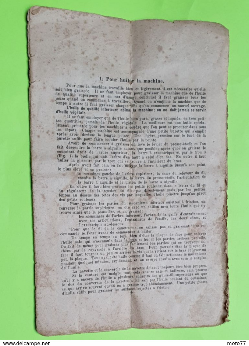 LIVRET Instructions MODE D'EMPLOI - MACHINE à COUDRE - Vers 1900 -Environ 14x122 cm 21 pages
