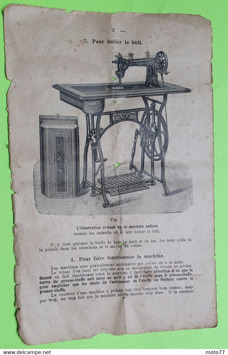 LIVRET Instructions MODE D'EMPLOI - MACHINE à COUDRE - Vers 1900 -Environ 14x122 cm 21 pages