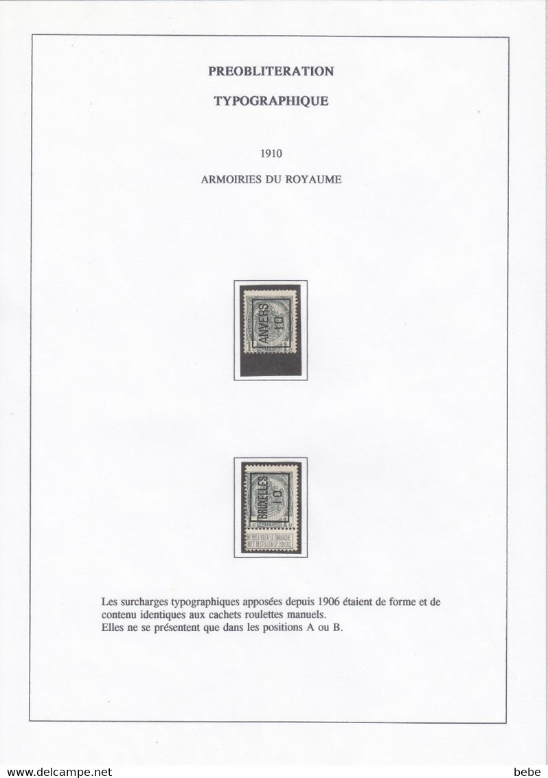 PREOBLITERATIONS TYPOGRAPHIQUES  189 TIMBRES + 5 DOCUMENTS  /  ARMOIRIES + ALBERT 1er + HOUYOUX