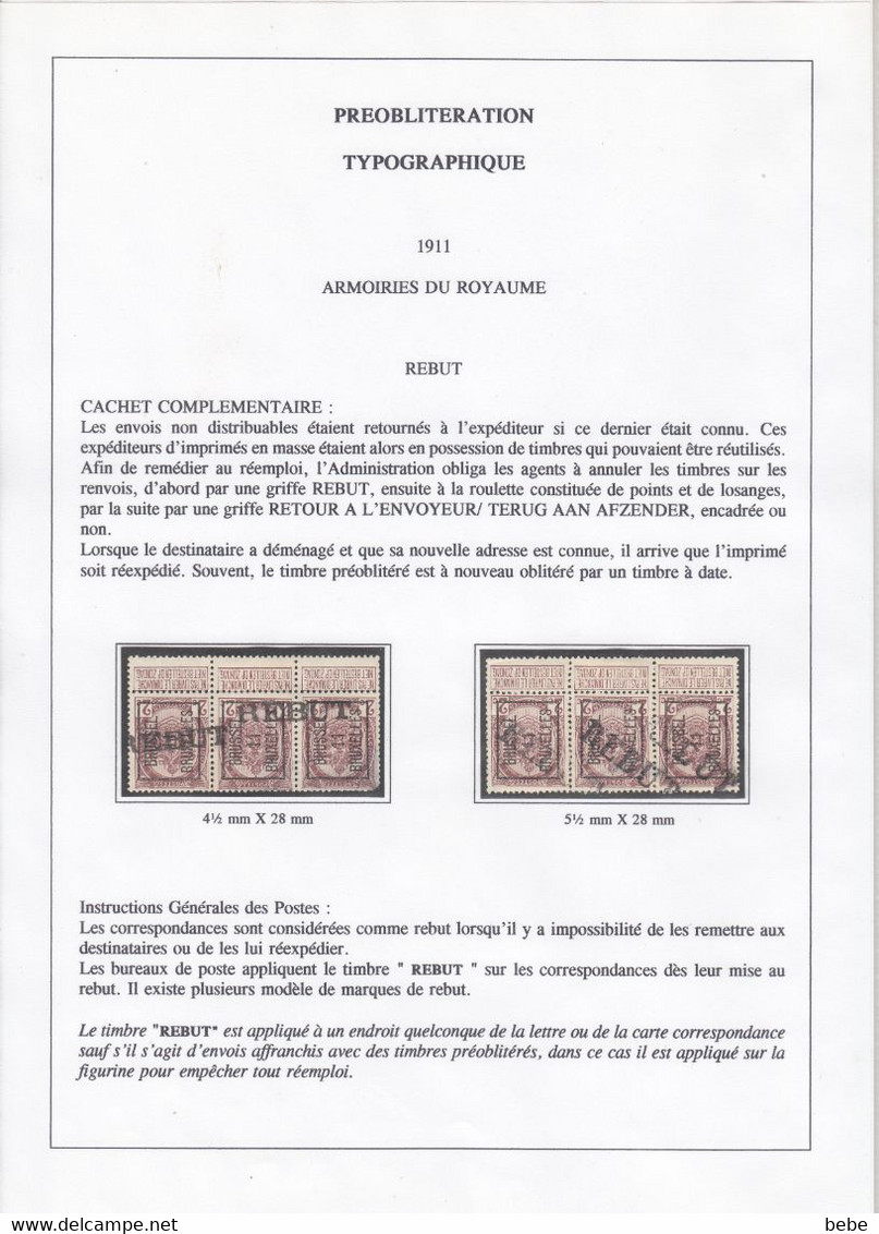 PREOBLITERATIONS TYPOGRAPHIQUES  189 TIMBRES + 5 DOCUMENTS  /  ARMOIRIES + ALBERT 1er + HOUYOUX