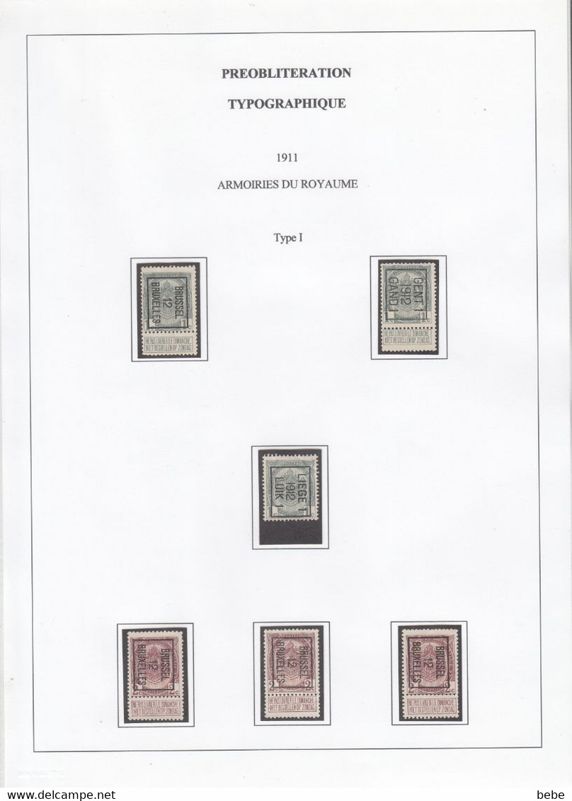 PREOBLITERATIONS TYPOGRAPHIQUES  189 TIMBRES + 5 DOCUMENTS  /  ARMOIRIES + ALBERT 1er + HOUYOUX