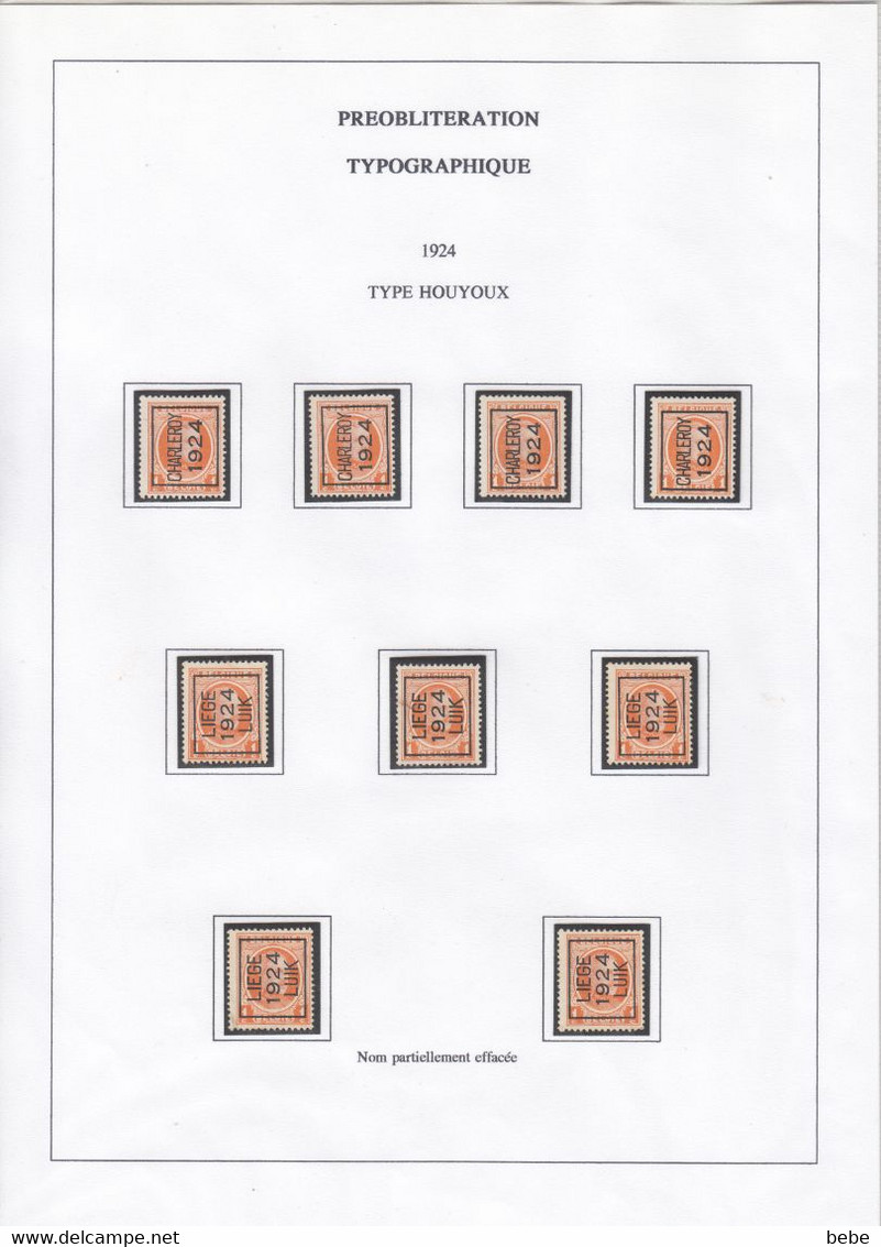 PREOBLITERATIONS TYPOGRAPHIQUES  189 TIMBRES + 5 DOCUMENTS  /  ARMOIRIES + ALBERT 1er + HOUYOUX