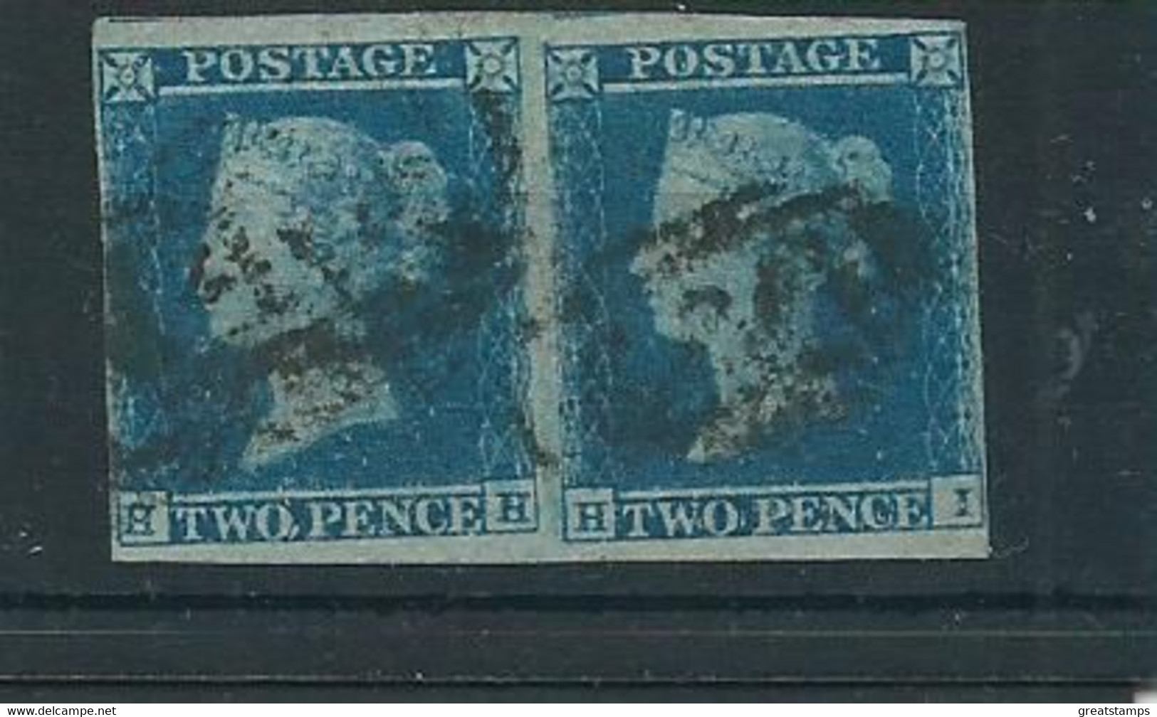 GB Victoria 2d Blue 1841 Very Fine Pair. Flaw Next To O Left Hand Side Flaws O And C Rhs Sg14 - Usados