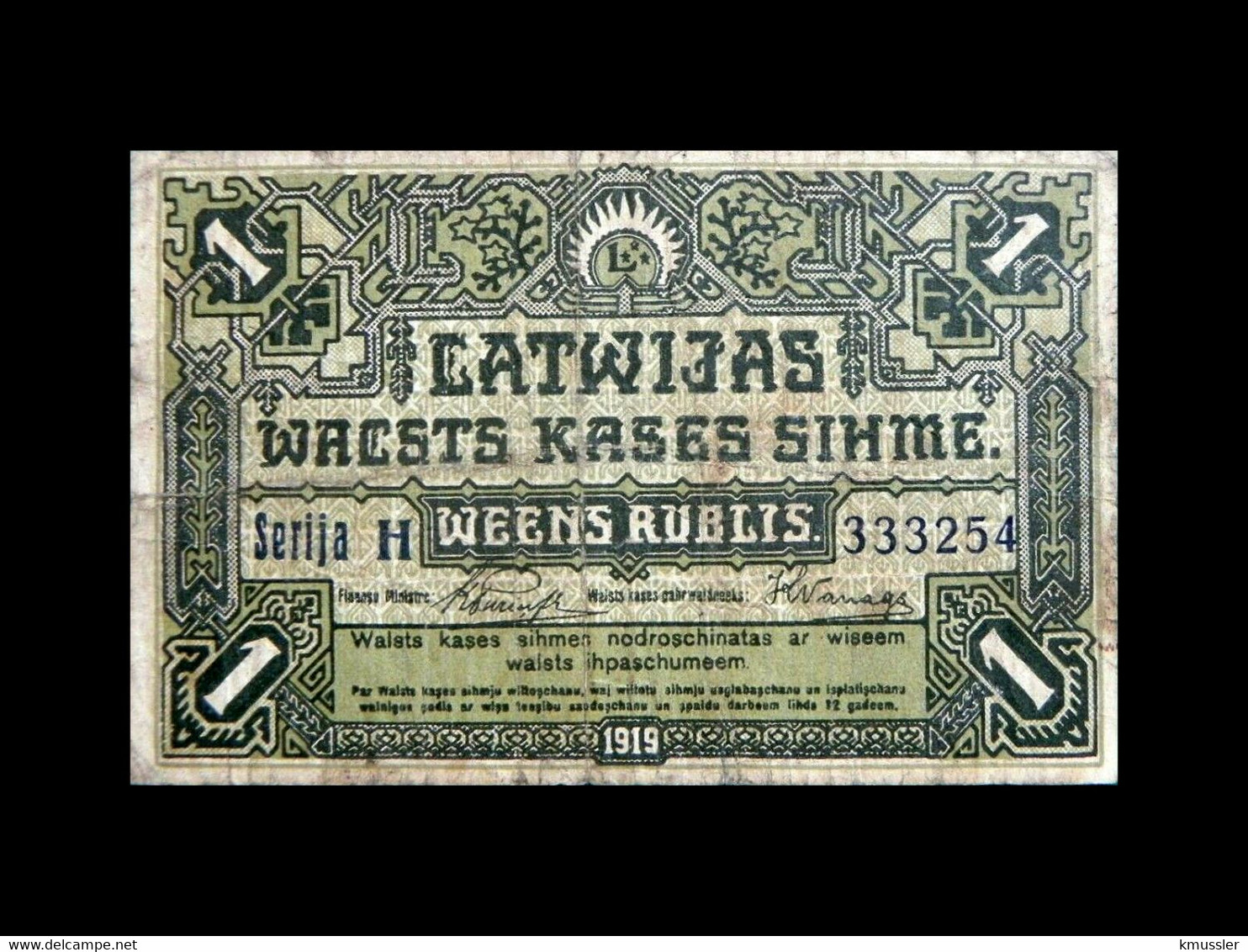 # # # Sehr Seltene Banknote Lettland (Latvijas) 1 Rubel (Rublis) 1919 # # # - Lettonie