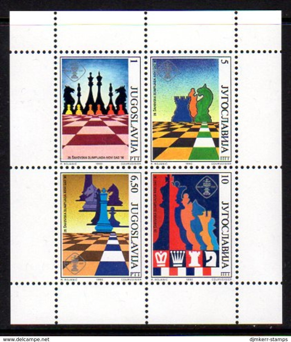 YUGOSLAVIA 1990 Novi Sad Chess Olympiad Perforated Block MNH / **.  Michel Block 38 - Blocks & Sheetlets