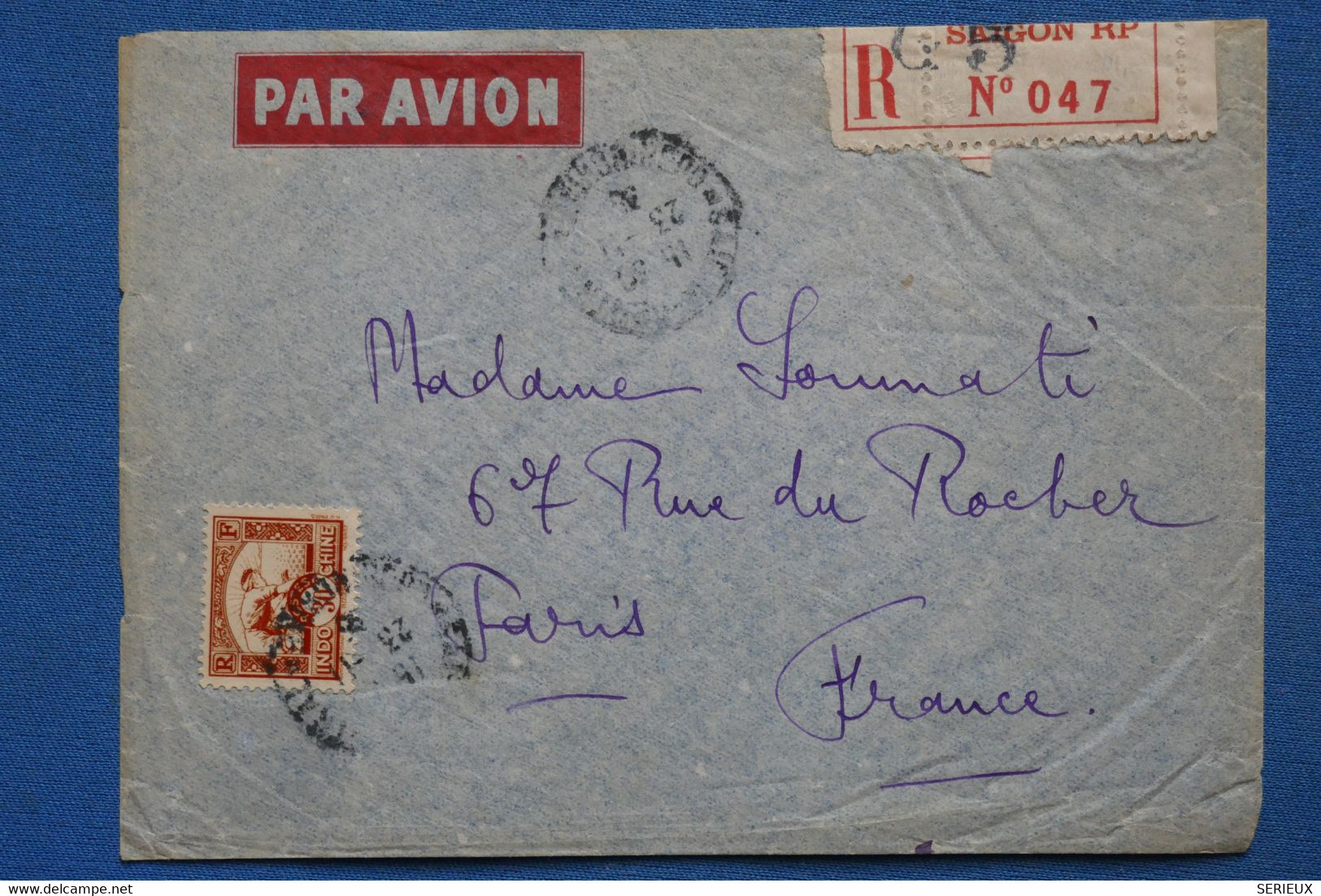 AF12 INDOCHINE  BELLE LETTRE RECOM.   1941  SAIGON  A PARIS  FRANCE + AEROPHILATELIE+ AFFRANCH. INTERESSANT - Storia Postale