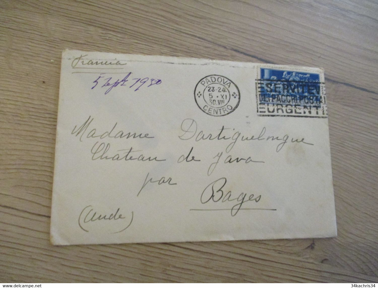 Lettre Italie Italia 1930 Padova Centro Pour Bages Oblitération - Storia Postale