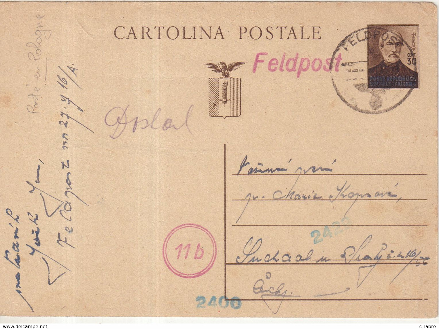 ITALIE : ENTIER POSTAL . UTILISE PAR LA FELDPOST ALLEMANDE . EN POLOGNE . 1944 . - Stamped Stationery