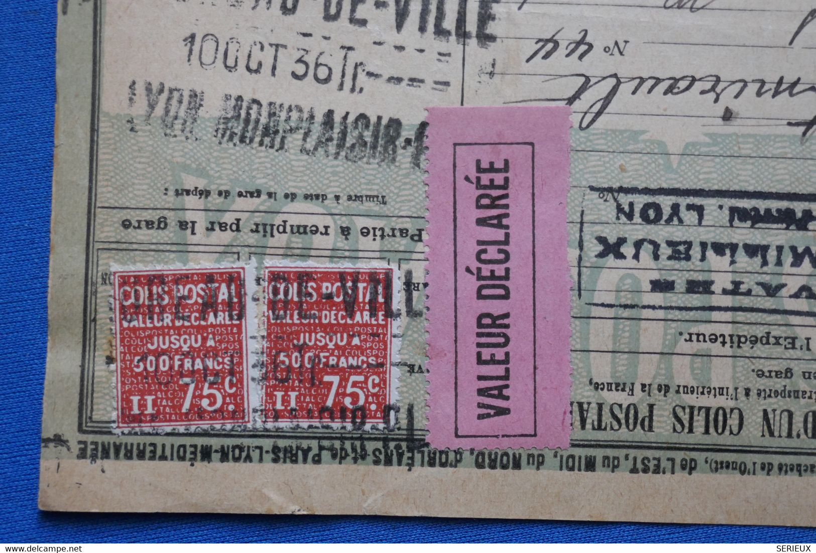 AF12 FRANCE BEL EX COLIS POSTAUX 1936 8 KG LYON POUR MAMERS+ + AFFRANCHISSEMENT PLAISANT - Covers & Documents