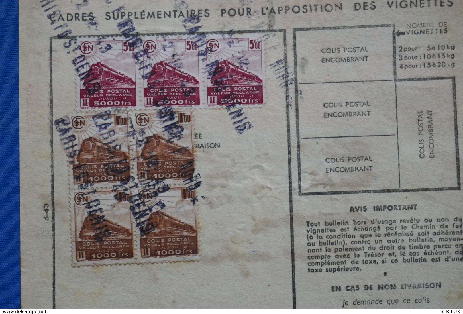 AF12 FRANCE BEL EX COLIS POSTAUX 1943   KG PARIS POUR CREST+ BLOC ET BANDE DE TP+ AFFRANCHISSEMENT PLAISANT - Covers & Documents