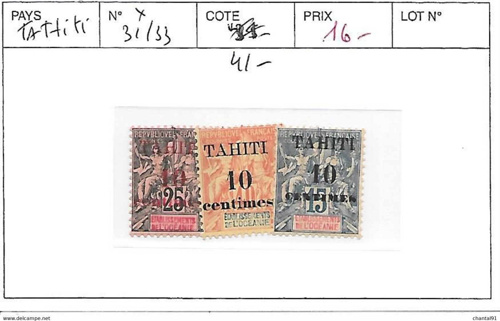 TAHITI N° 31/33 * - Unused Stamps
