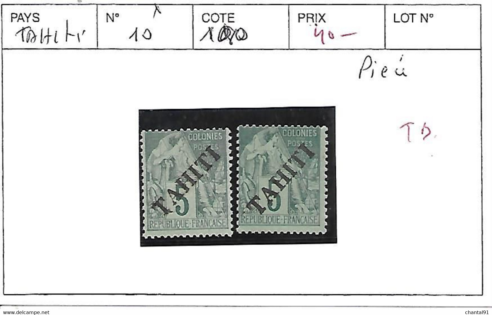 TAHITI N° 10 * TB - Unused Stamps