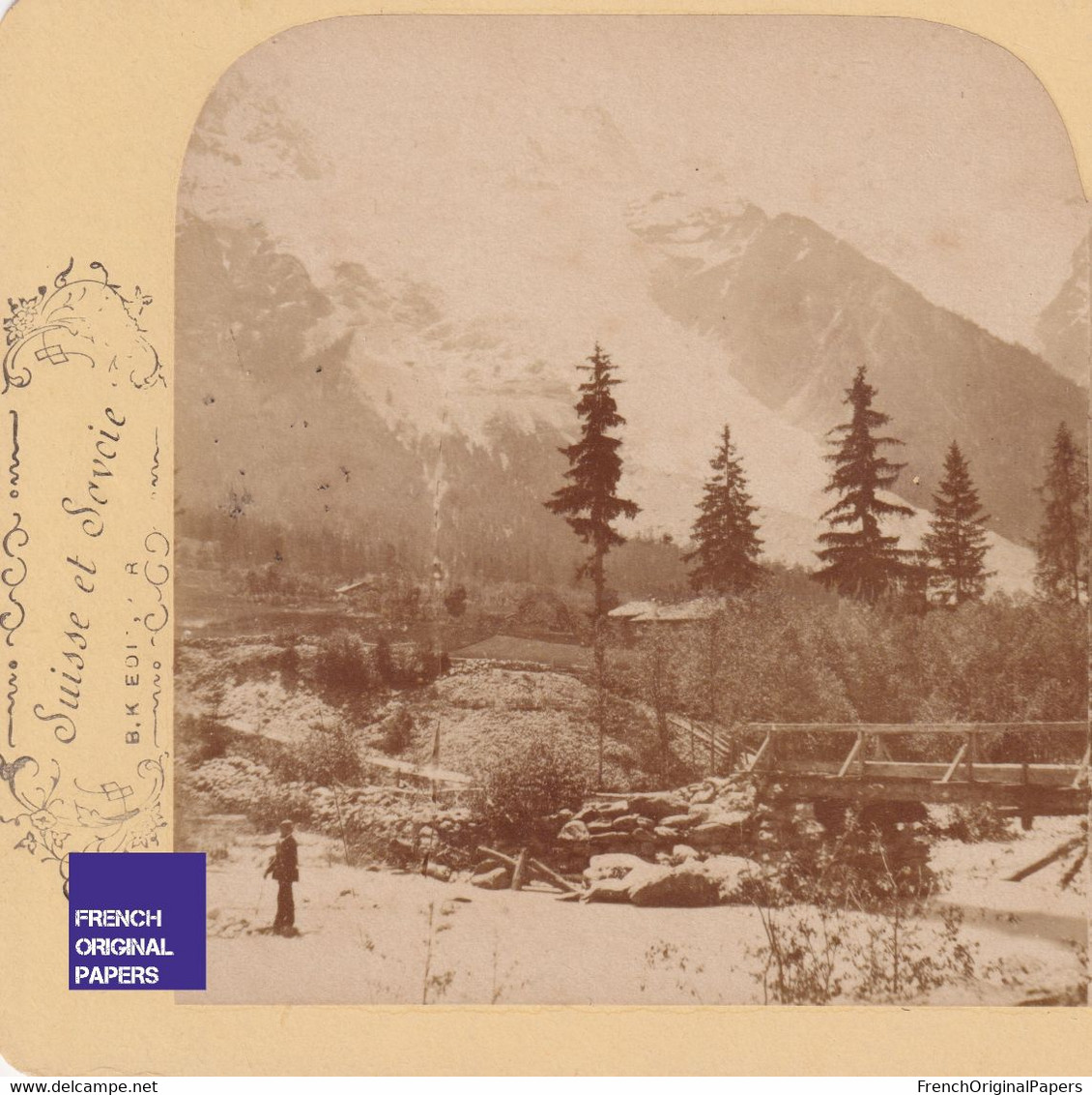 Glacier Des Bossons - Chamonix Mont-Blanc Photo Stéréoscopique 16,8x8,4cm Vers 1880/90 Pont Arve Haute-Savoie C5-28 - Stereoscopio