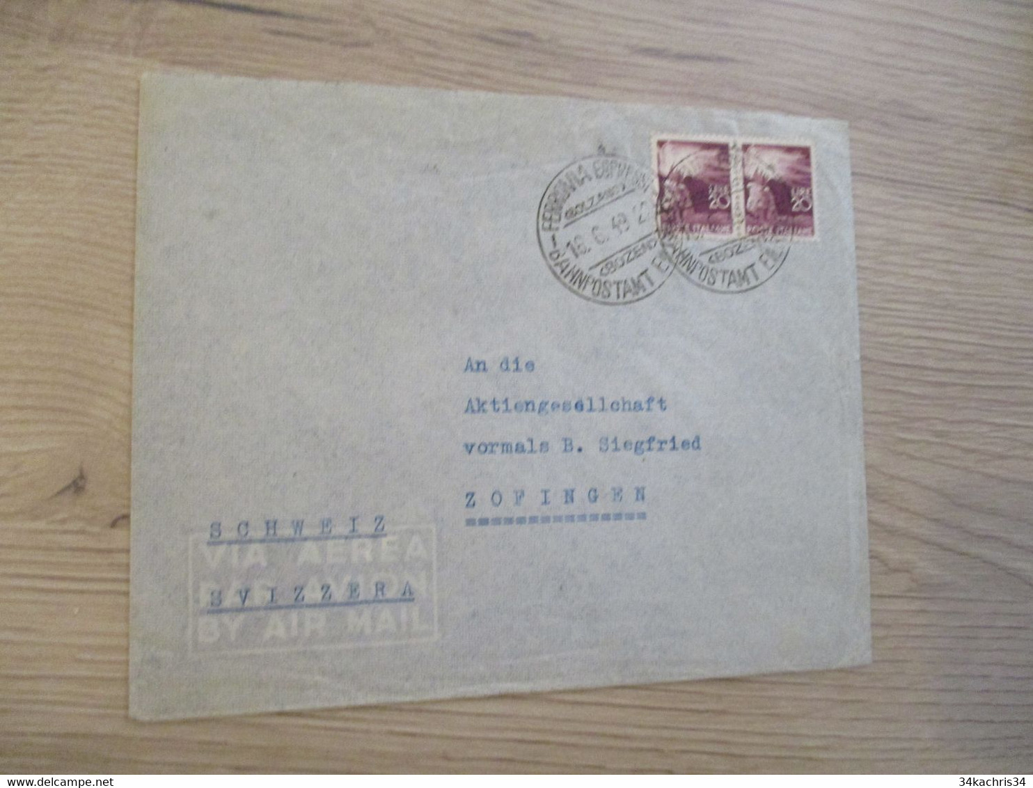 Collection Spécialisée Autriche Italie Lettre  Bozen/Zofingen 1949 Expresbrieven Ferrovia - Ocupación Austriaca