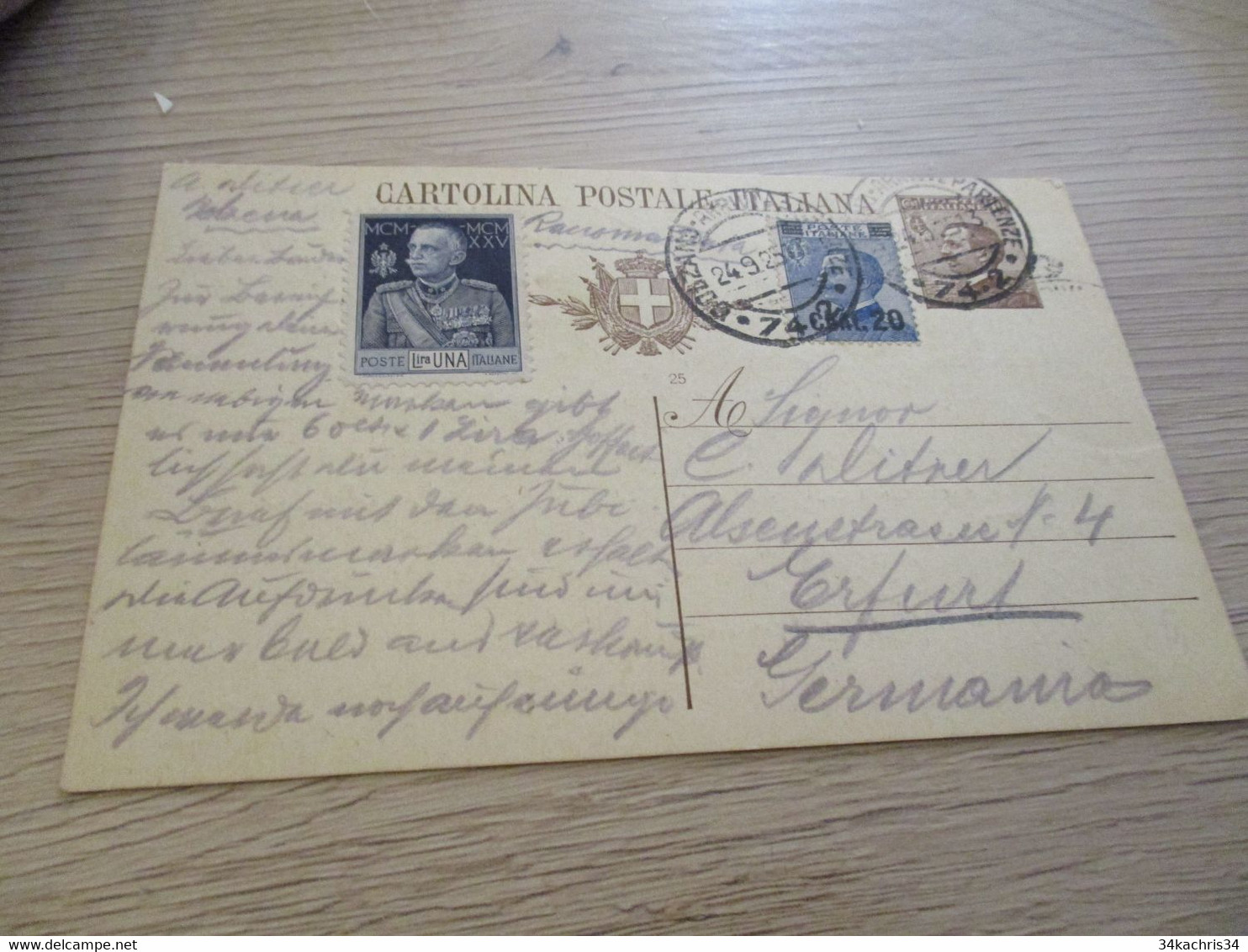 Collection Spécialisée Autriche Italie Entier Bozen/Erfurt 1925 Numéro 74-2 - Poststempel