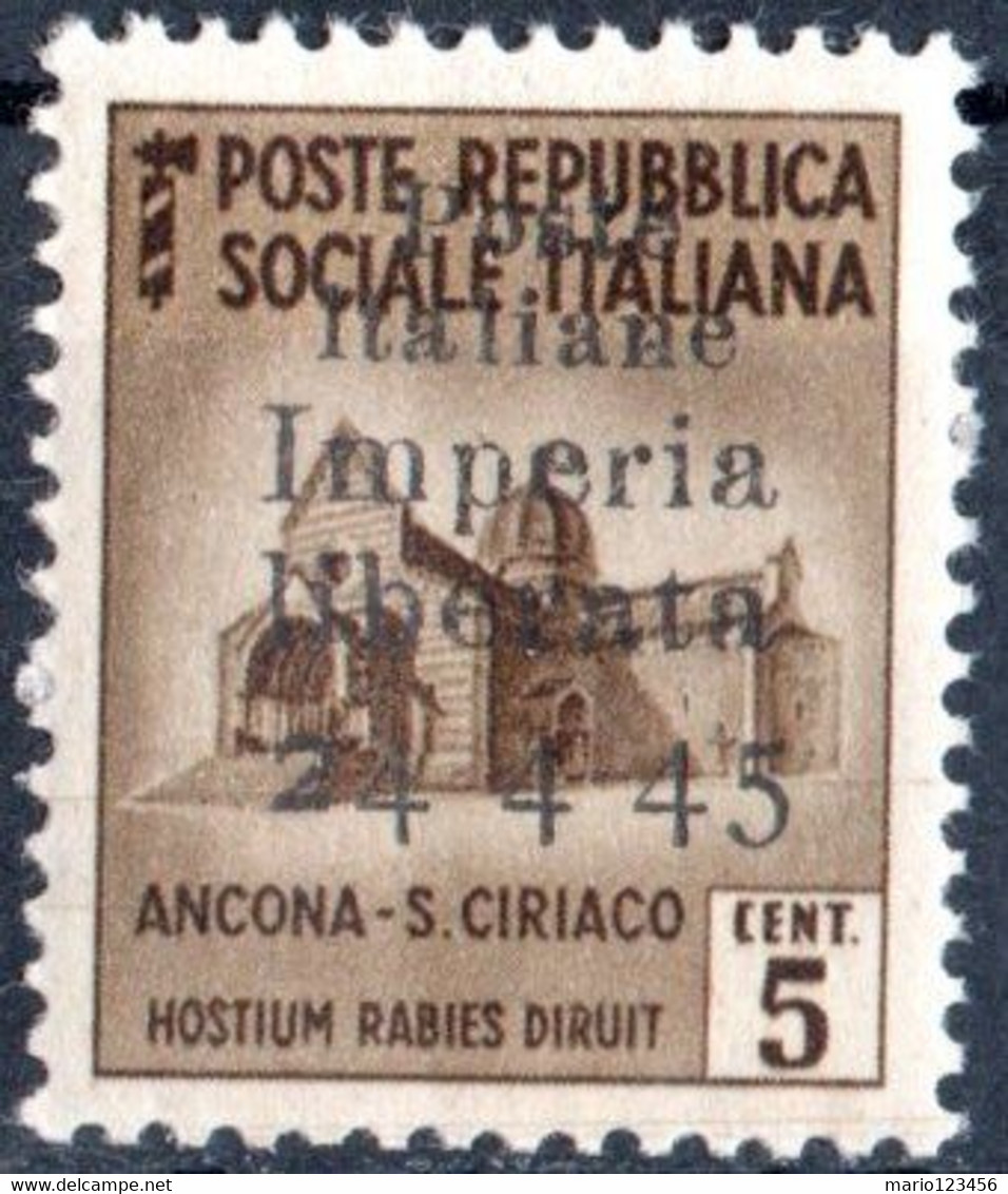 ITALIA, ITALY, C.L.N., IMPERIA, 1945, 5 C., SERIE MONUMENTI DISTRUTTI, FRANCOBOLLO NUOVO (MLH*) Errani: Imperia 1 - Comite De Liberación Nacional (CLN)