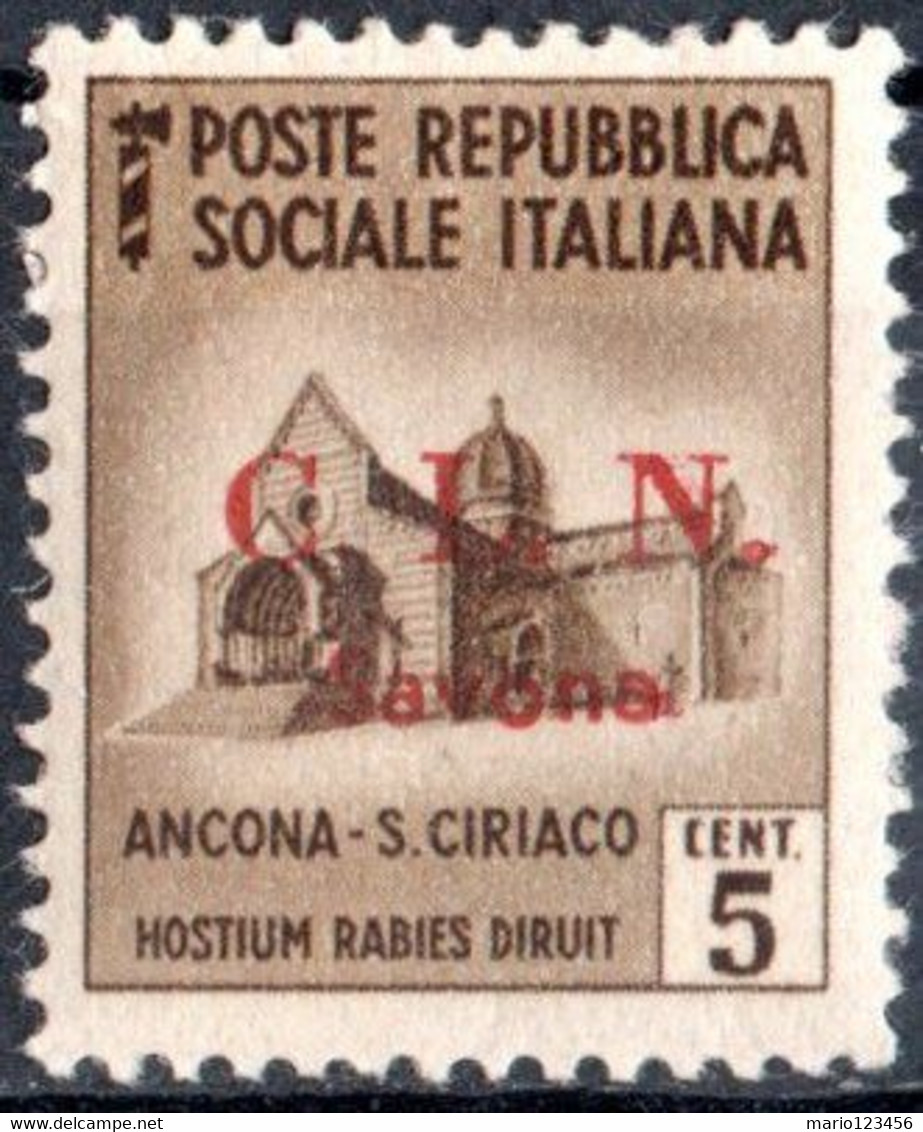 ITALIA, ITALY, C.L.N., SAVONA, 1945, 5 C., SERIE MONUMENTI DISTRUTTI,  NUOVO (MLH*) Errani: Savona 1, Sassone: IT-SV 1 - National Liberation Committee (CLN)