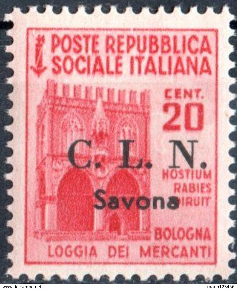 ITALIA, ITALY, C.L.N., SAVONA, 1945, 20 C., SERIE MONUMENTI DISTRUTTI, NUOVO (MLH*) Errani: Savona 3, Sassone: IT-SV 3 - Nationales Befreiungskomitee