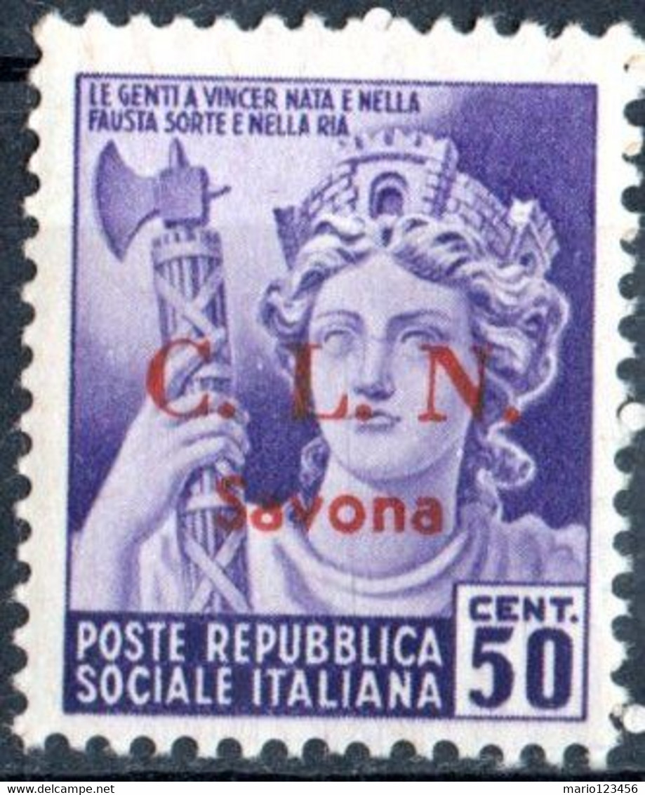 ITALIA, ITALY, C.L.N., SAVONA, 1945, 50 C., SERIE MONUMENTI DISTRUTTI, NUOVO (MLH*) Errani: Savona 6, Sassone: IT-SV 6 - Comitato Di Liberazione Nazionale (CLN)