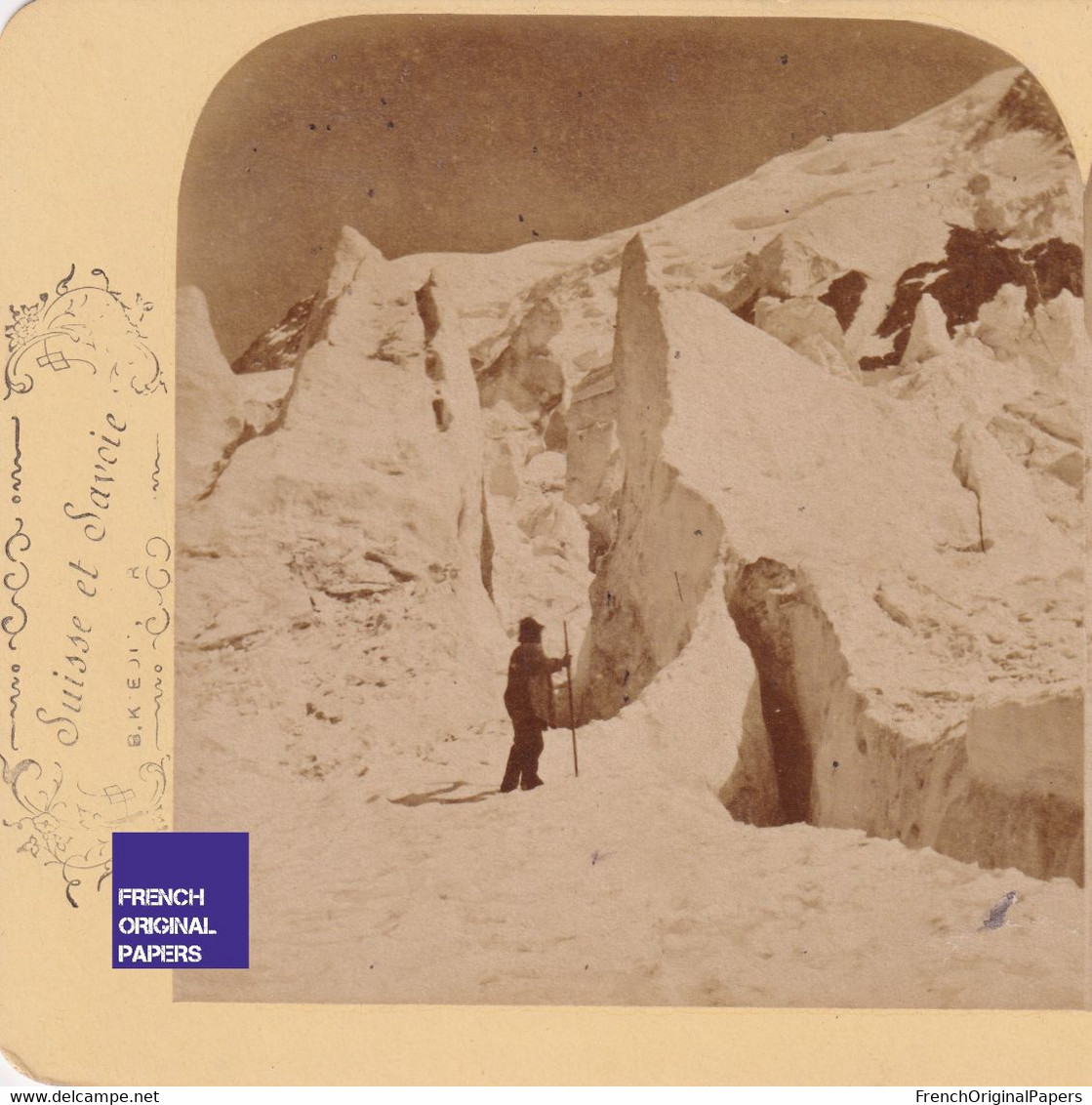 Ascension Du Mont-Blanc - Chamonix Photo Stéréoscopique 16,8x8,4cm Vers 1880/90 Crevasse Alpinisme Glacier C5-28 - Photos Stéréoscopiques